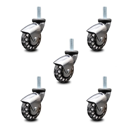 Service Caster 3 Inch Bright Chrome Hooded Polyurethane 5/16 Inch Threaded Stem Casters, 5PK SCC-TS03S310-PPUBD-BC-5161815-5